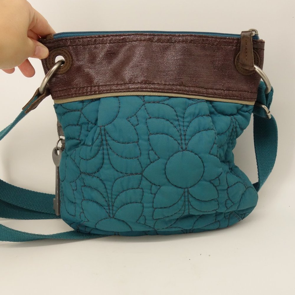 Fossil Key-Per Turquoise Teal Quilted Crossbody - image 4